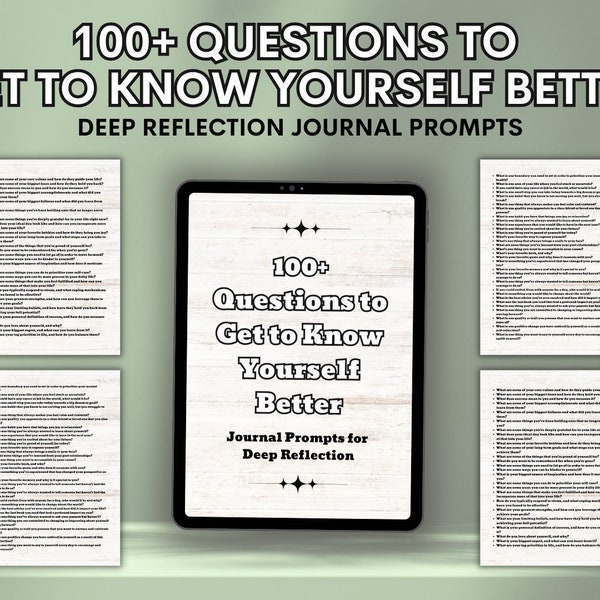 100+ Questions to Get to Know Yourself Better: Deep Reflection Journal Prompts, Self-Care Gift, Therapy, Mental Heatlh, Self Improvement