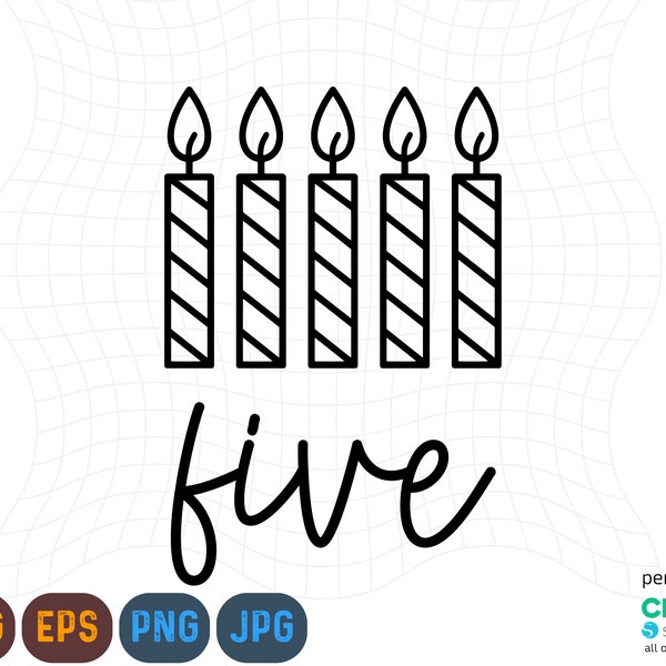 Five Years Birthday Candle Svg, Birthday Svg, Birthday Png, Fifth Birthday Svg, Birthday Party Svg, Fifth Birthday Shirt Svg,Five Year Shirt