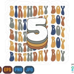 Rétro anniversaire garçon SVG, 5ème anniversaire SVG, anniversaire garçon Png, anniversaire chemise SVG coupe fichier pour silhouette, Cricut Machines SVG, 5 ans SVG Png