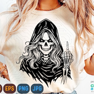 Female Skeleton Svg & Png, Middle Finger Skull Png, Skull Svg, Lady Reaper Svg, Middle Finger Png, Skull Tattoo Svg, Cut File