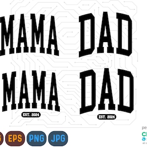 Maman et papa universitaire Svg, maman est. Svg 2024, Png, Svg incurvé de l'université de maman, lettres Svg de l'université de maman, police Svg de police de l'université de maman, papa est Svg
