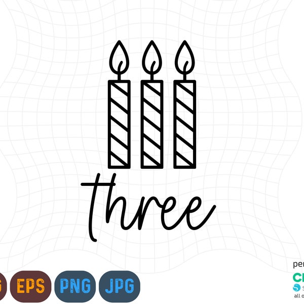 Three Years Birthday Candle Svg, Birthday Svg, Birthday Png, Third Birthday Svg,Birthday Party Svg,Third Birthday Shirt Svg,Three Year Shirt