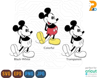 Mickey SVG & PNG, Mickey Cut-bestand, Disney Mickey Png, Svg, Instant Download, Svg, Png, Eps, Jpg-illustraties voor Cricut Silhouette, grappige Mickey