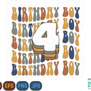 Retro Geburtstag Junge svg, 4. Geburtstag svg, Geburtstagsjungen Png, Geburtstag Shirt svg geschnitten Datei für Silhouette, Cricut Maschinen svg, 4 Jahre svg Png