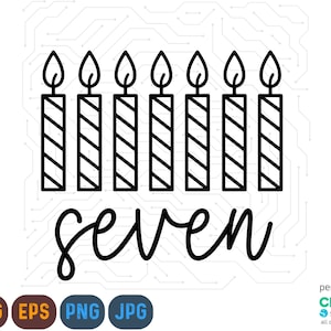 Sieben Jahre Geburtstagskerze svg, Geburtstagsflamme svg, Geburtstagsparty svg, Siebente Geburtstagsparty svg, Sieben Geburtstags-Shirt svg, 7 Jahre Shirt