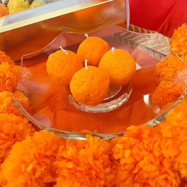 4 Laddu Candle box | Desi tealight decor for celebrations | Personalized Diwali Return gift| South Asian/Indian/ Pakistan festivals