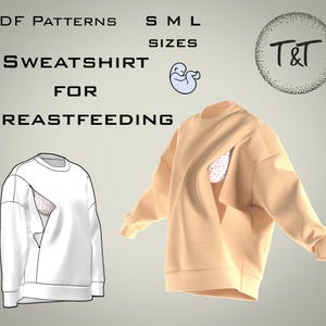 授乳スウェットシャツの縫製パターン - すぐにダウンロード可能、サイズ S、M、L、簡単に作れる、DIY レディース ファッション