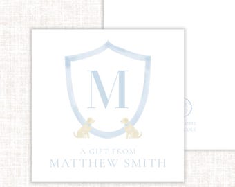 Puppy Monogram Personalized Name Square Enclosure Cards