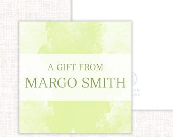 Green Watercolor Personalized Name Square Enclosure Cards