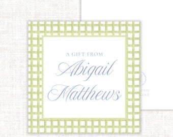 Green Lattice Personalized Name Square Enclosure Cards