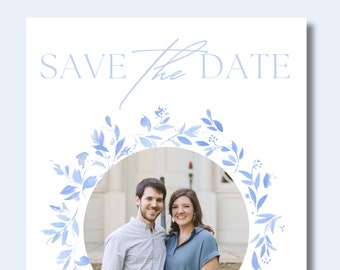 Blue Watercolor Save The Date - Digital Download