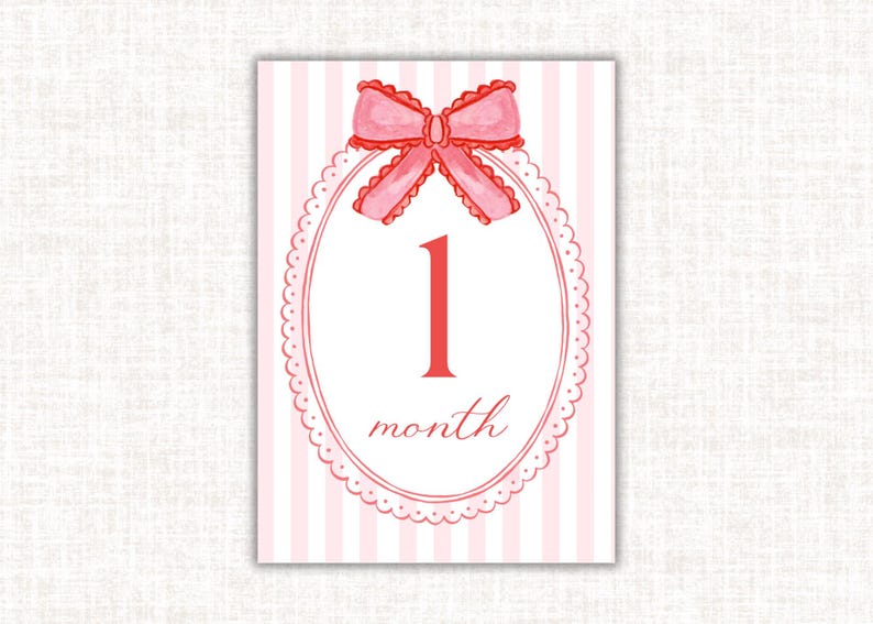 Girl Monthly Milestone Cards | Pink Bow Baby Photo Prop | Printable ...