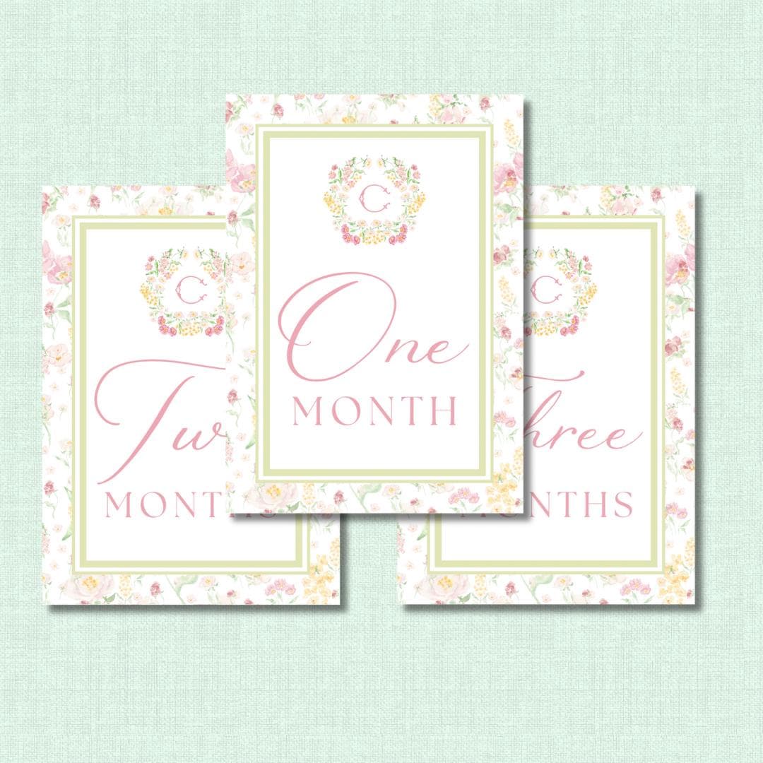 Pink & Green Floral Watercolor Custom Crest Baby Milestone Cards - Etsy