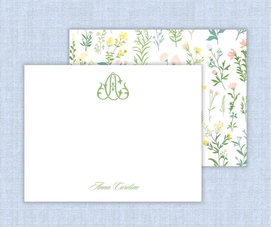 Interlocking Monogram Floral Notecards | Custom Stationery | 5.5x4.25 ...
