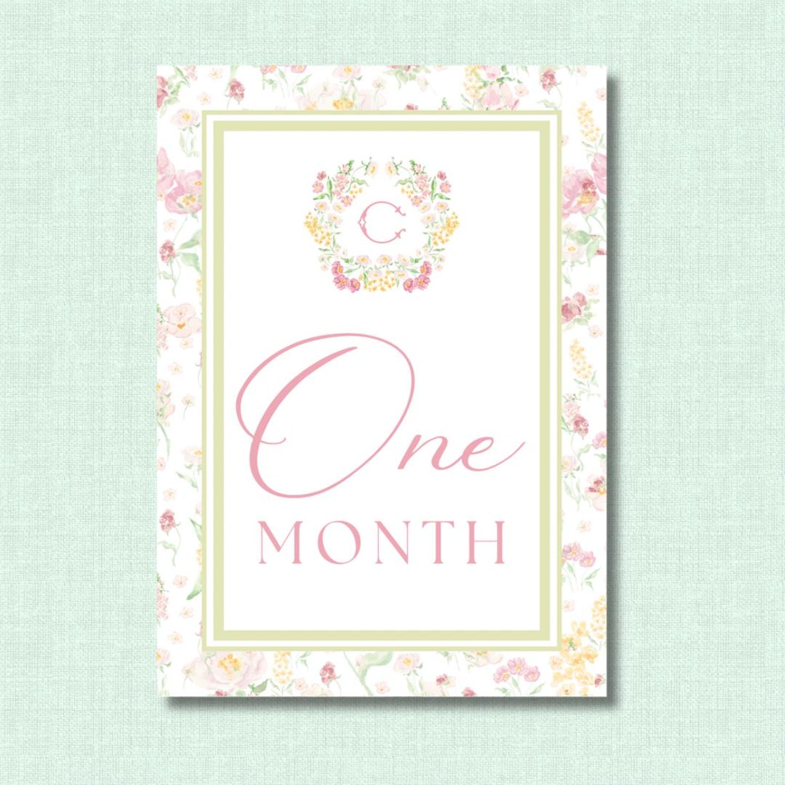 Pink & Green Floral Watercolor Custom Crest Baby Milestone Cards - Etsy