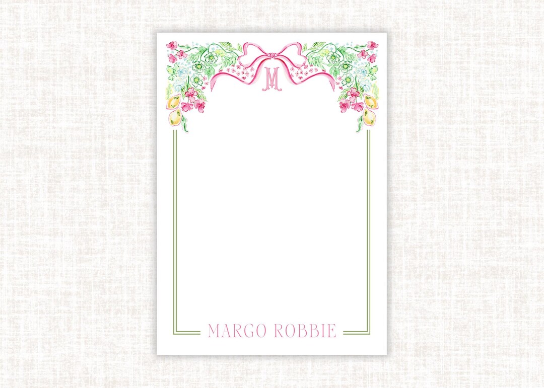 Pink & Green Floral Monogram and Name Personalized Notepad | 5x7 ...