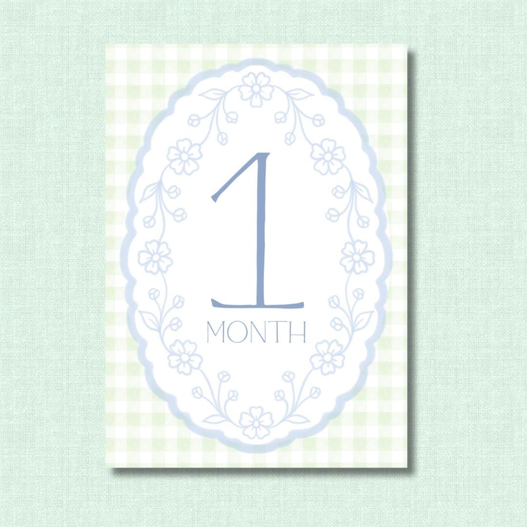 Blue & Green Gingham Baby Milestone Cards - Etsy