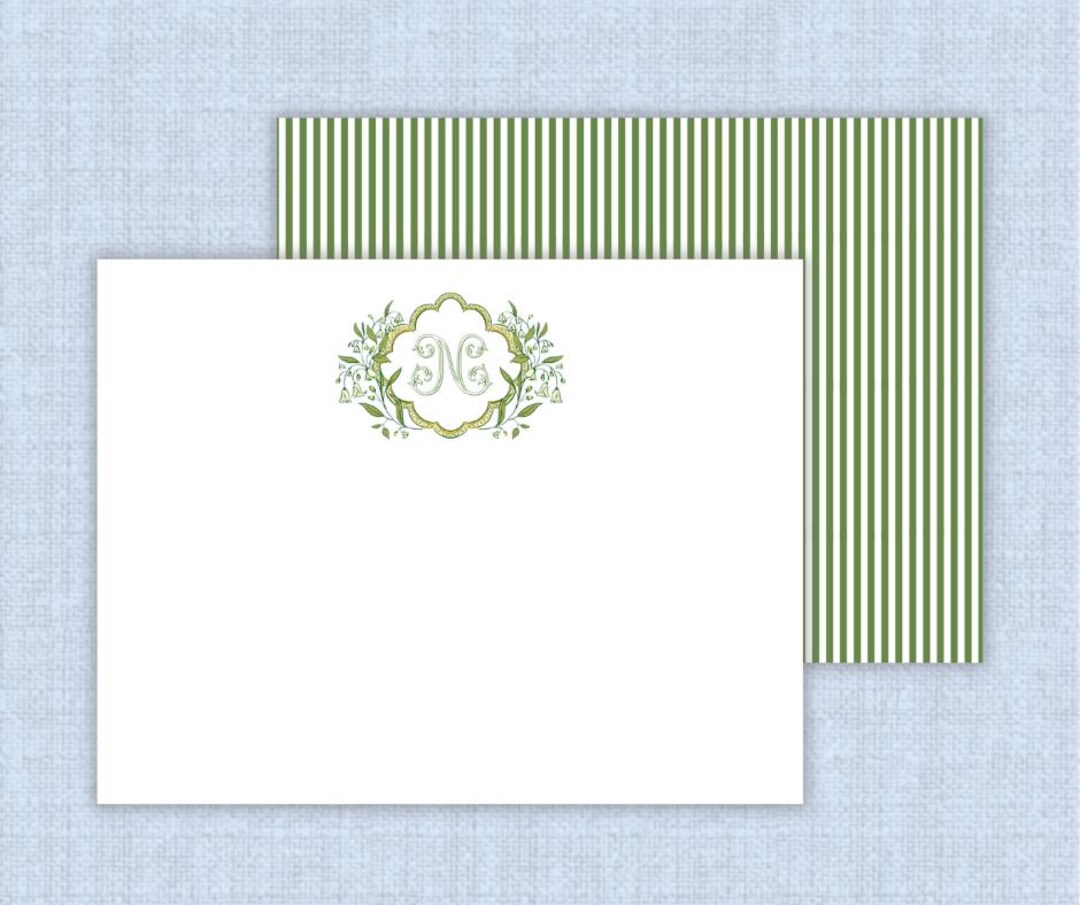 Green Monogram Floral Crest Notecards | Custom Notecards | 5.5x4.25 ...