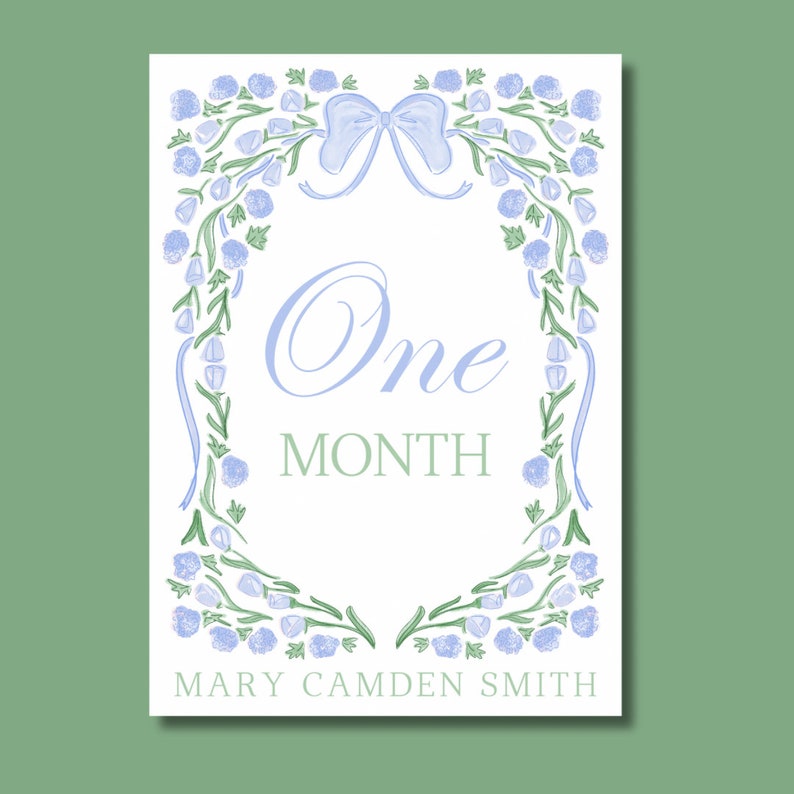 Blue & Green Watercolor Floral Custom Baby Milestone Cards - Etsy