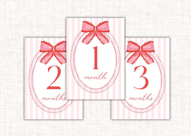 Girl Monthly Milestone Cards | Pink Bow Baby Photo Prop | Printable ...