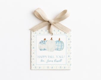 Blue Pumpkin Lattice Fall Treat Gift Tags | Printed Pumpkin Gift Tags | Personalized Pumpkin Present Labels | Fall Stationery