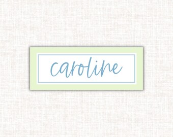 Blue Gingham Name Labels: Water-Resistant Vinyl Stickers for Kids