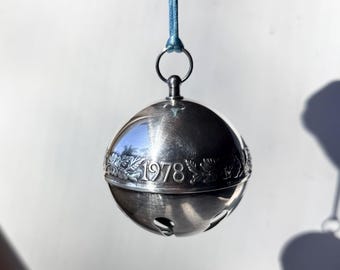 Vintage 1978 Wallace Silversmiths Sleigh Bell Ornament Silverplate Christmas Rose 8th Edition