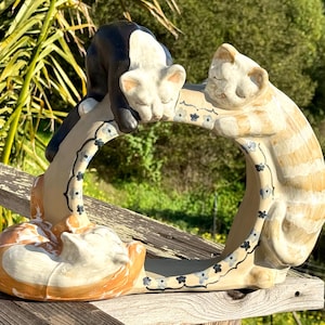 米国　ヴィンテージ　キャットフィーダー　猫の置物 　ルイビルストーンウエア　レア Louisville Stoneware Cat - Etsy
