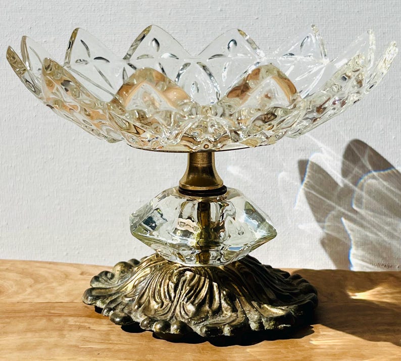 Vintage Pressed Glass Crystal Compote Footed Candy Dish Cast Iron