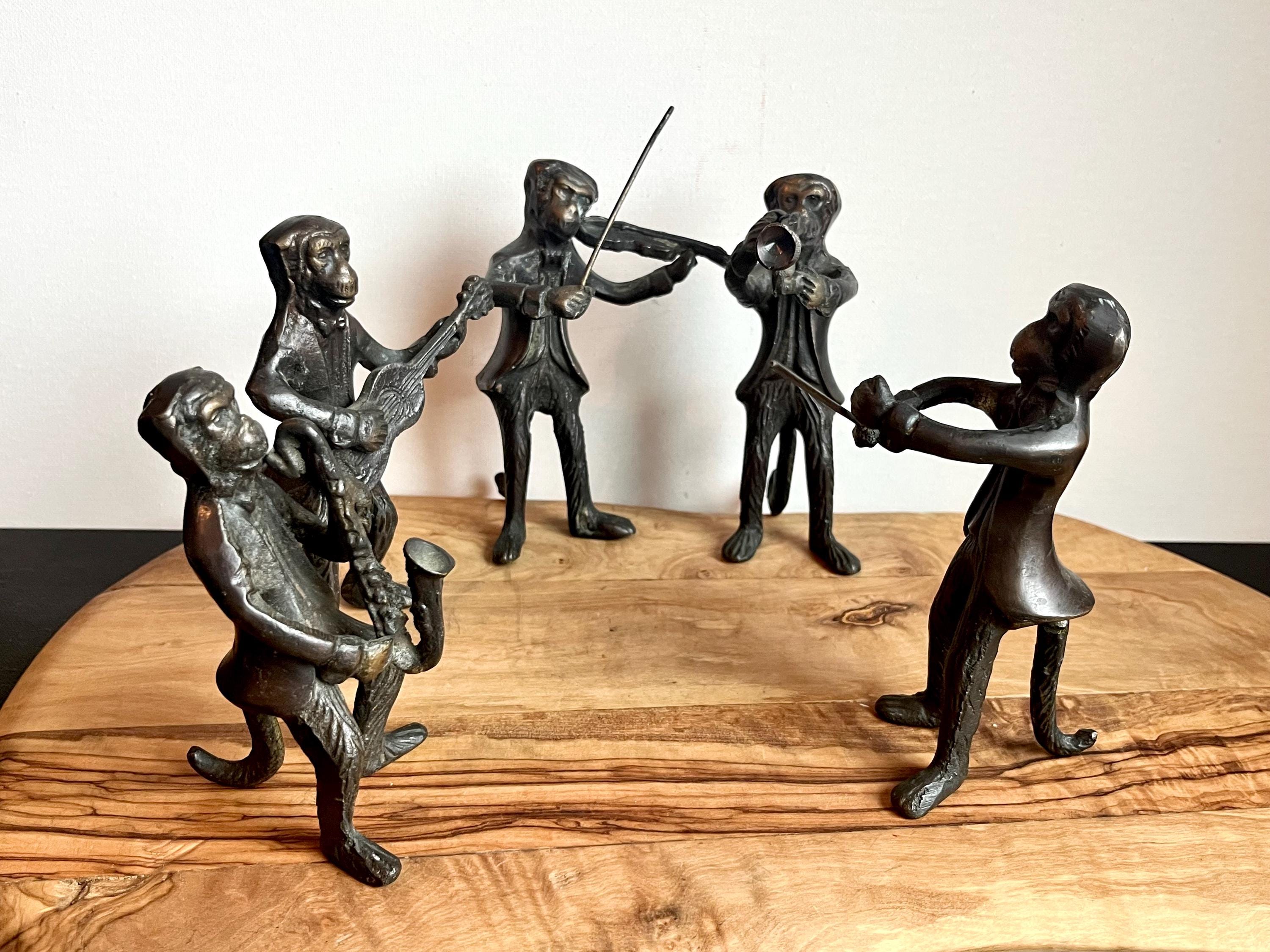 Vintage Orchestra Instrument Band Set of 5 Brass Monkey Figurines