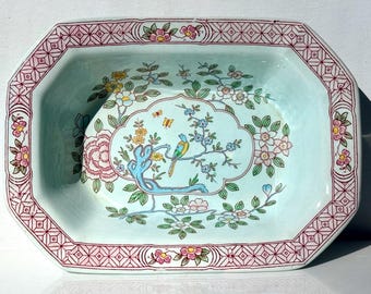 Vintage Adams Calyx Ware Singapore Bird 9" Octagonal Oblong Vegetable Serving Bowl -Older Red Backstamp 2744 Pre 1966