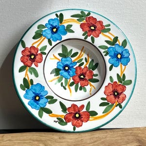 Siena Italian Pottery Vintage 6” Hand Painted Floral Decorative Trinket Bowl/ Plate, Made In Italy