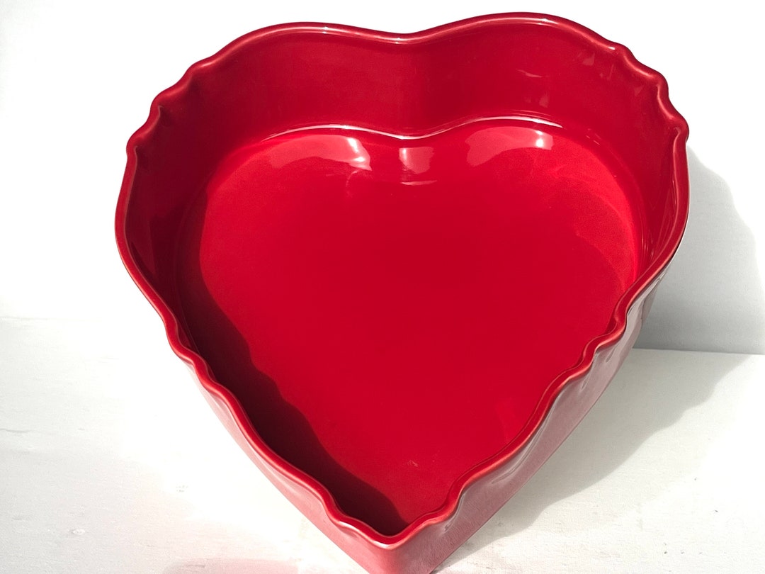 APPOLIA France Red Ceramic Heart Shaped Baking Dish Large 10 X 11