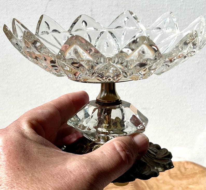 Vintage Pressed Glass Crystal Compote Footed Candy Dish Cast Iron