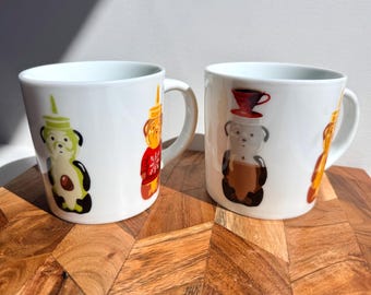 Williams Sonoma fnnch Honey Bear Mug featuring either the Avocado Bear (Winter Beanie) or Drip Coffee Bear (Heart/ Party)