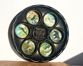 Vintage Yellowstone National Park Wildlife Metal Tray With Map 1960s Souvenir Cup Holder Barware Kitch