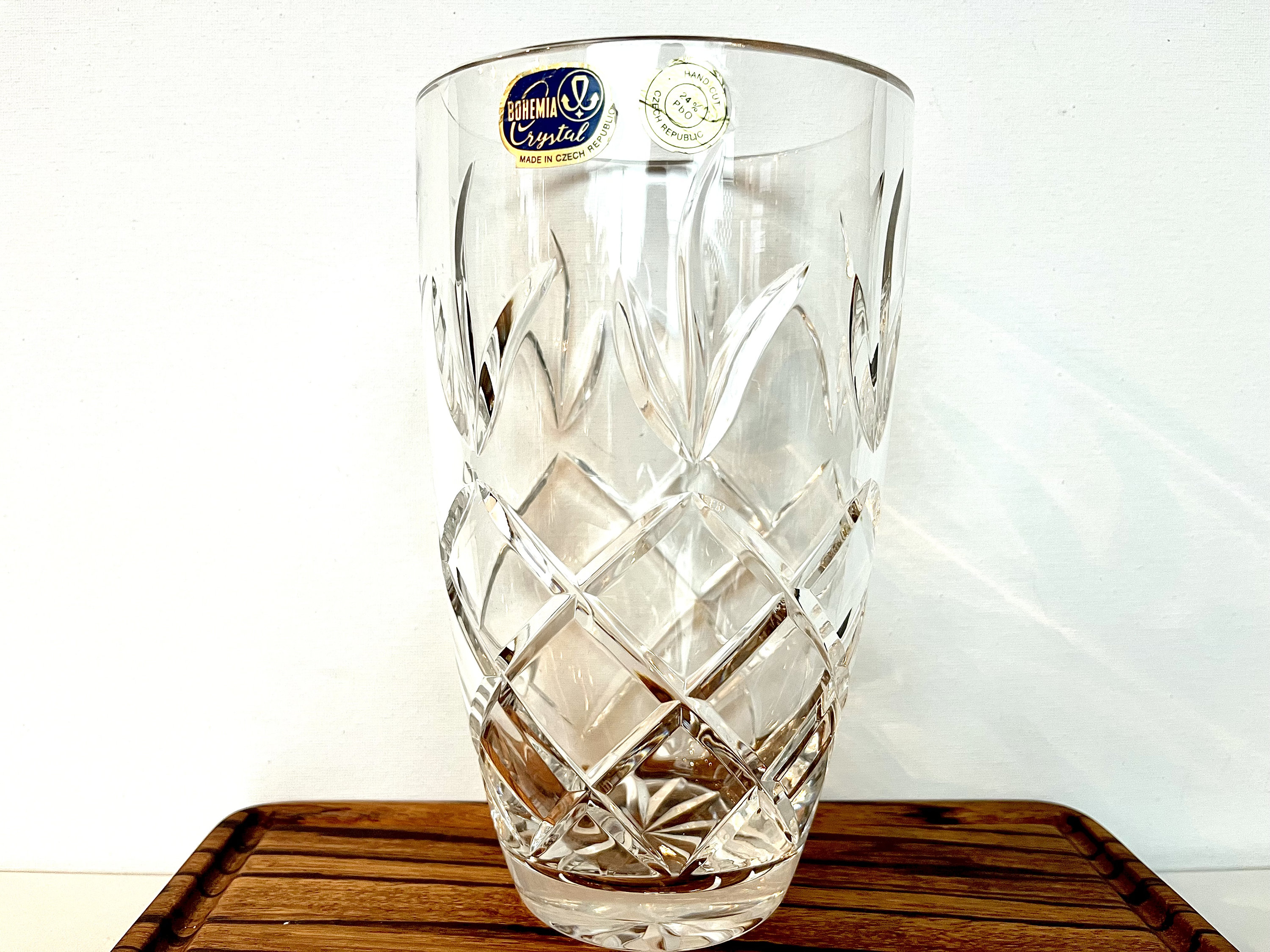 Bohemia Lead Crystal Hand Cut Art Glass Vase Made in Czech