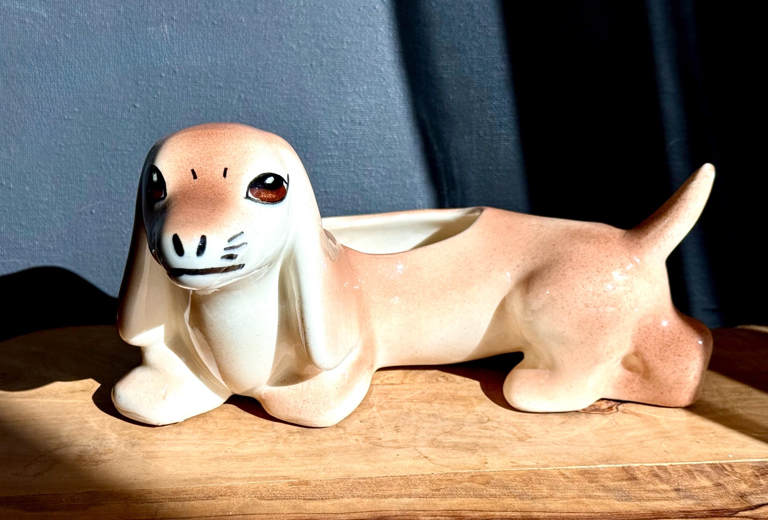 Creative Co-Op Dachshund Dog Dish - Small Ceramic Grey Tray For Jewelry Or Trinkets
