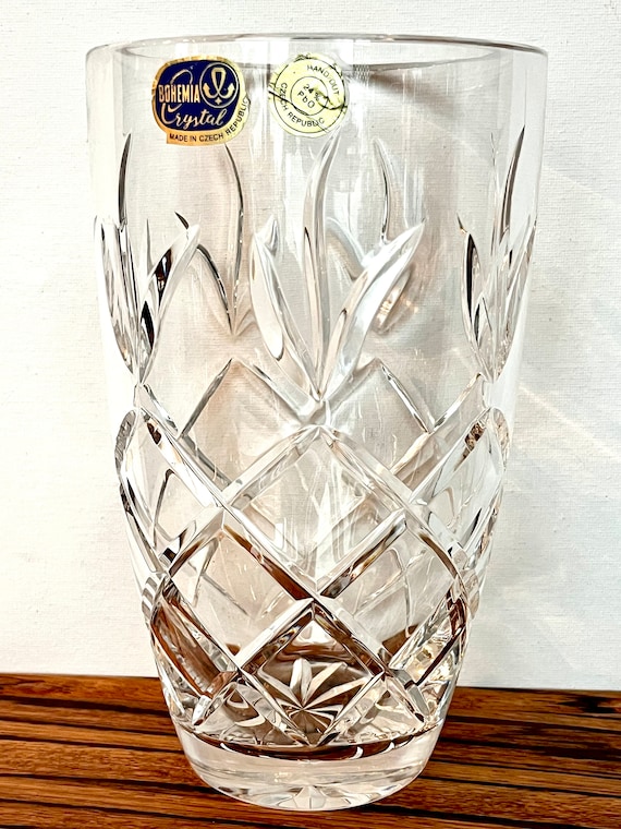 Bohemia Lead Crystal Hand Cut Art Glass Vase Made in Czech