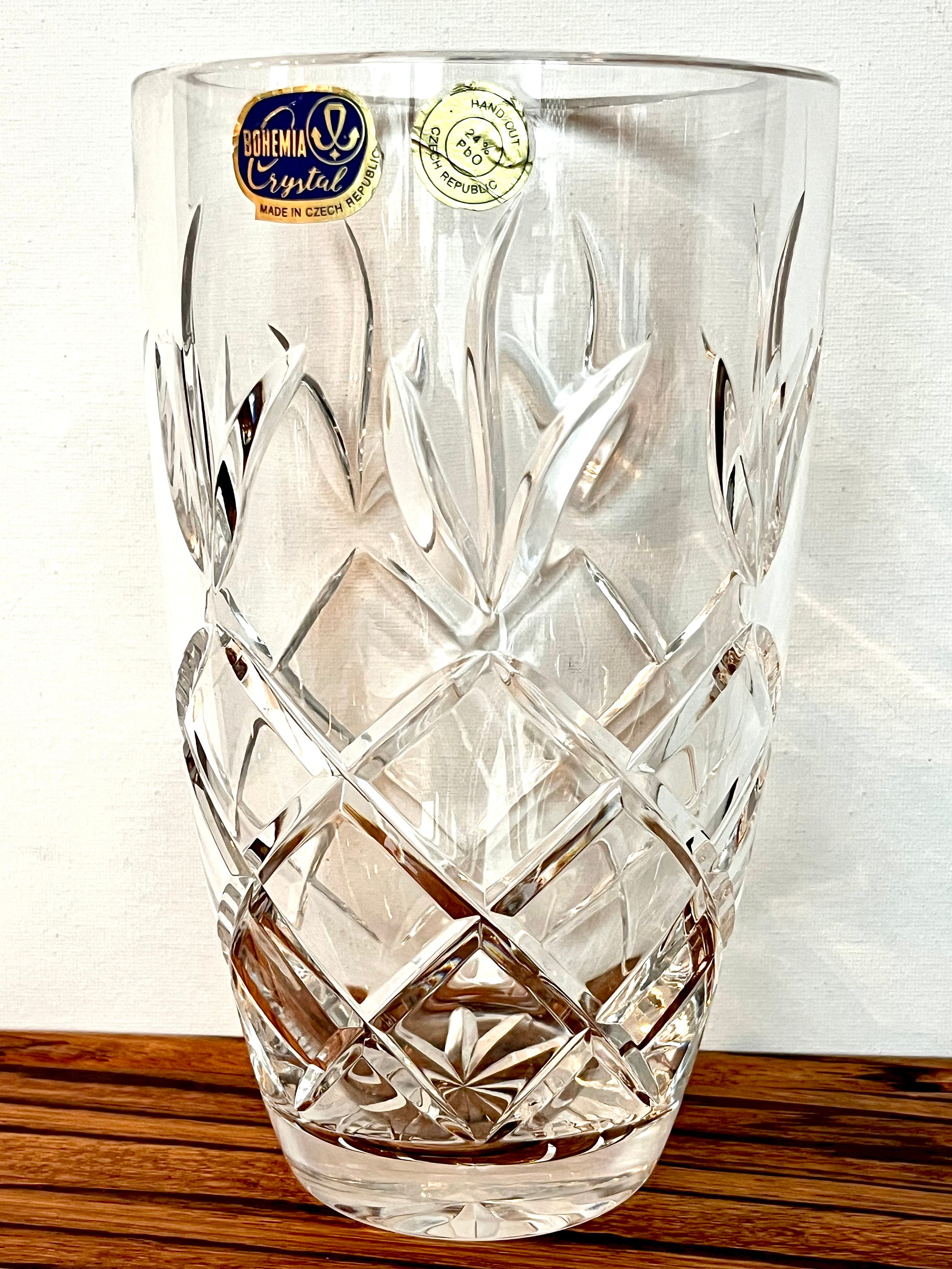 Bohemia 24% Lead Crystal Hand Cut Art Glass Vase Made in Czech