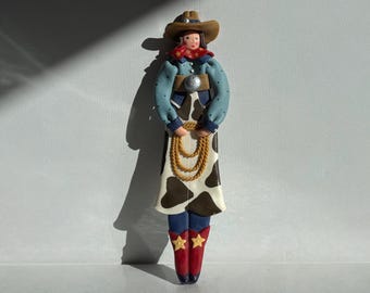 Vntg Cynthia Madrid Cowgirl Wall Hanging Midwest of Cannon Falls Clay 13"