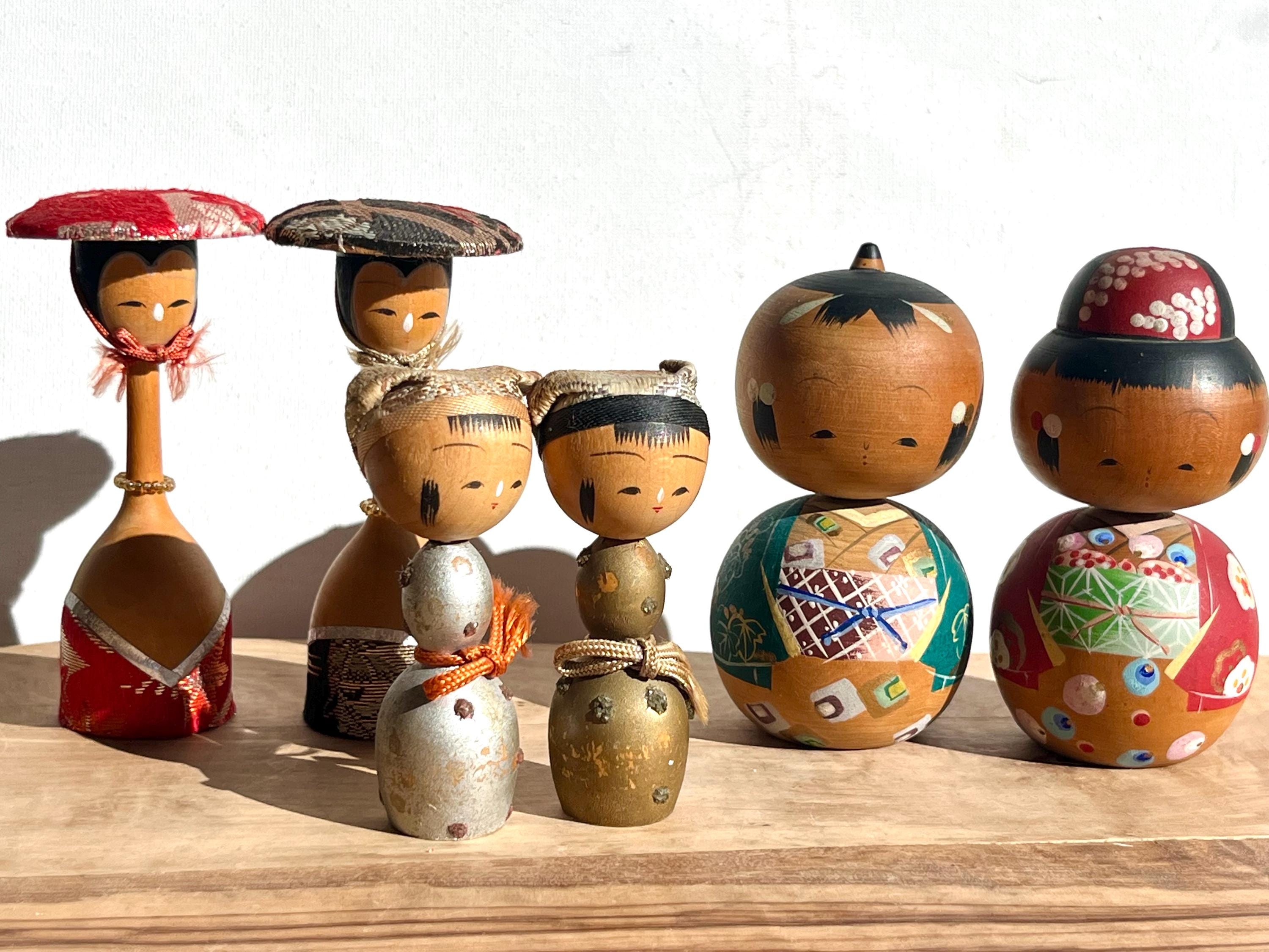 Vintage Kokeshi Dolls Wood Hand Painted Sold in Pairs - Etsy