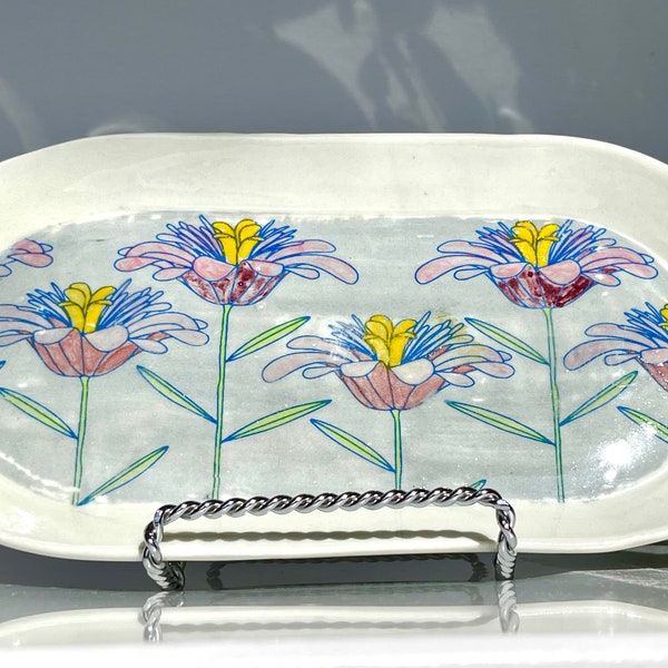 Oval Studio Pottery Tray KUH- Hand Painted Spring Flowers