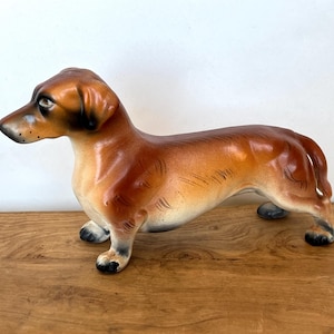 Detailed Dachshund Figurine 1950&#39;s Brown Standing Porcelain Kreiss Dog 6.5” x 3.5” -Damaged