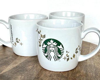 Starbucks 2013 Green Siren Holiday Collection Set of 3 Coffee Cup Mug White 14 Ounce