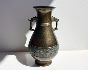 Chinese Archaistic Bronze Finish Vase, Taotie Mask Motif, Xuande Mark 9.5” tall
