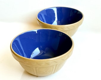 Vintage Mason Cash & Co Size 48 Prep Bowl - Rare Blue Glazed Interior - 4.5" Miniature Cane Stoneware Pinch Bowl, Made in England
