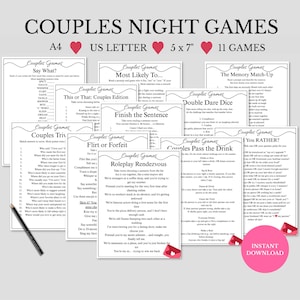 Printable Couples Games Bundle, Date Night Activities, Digital Romantic Games for Two, Fun Game Night, Adult Games, Relationship Games, PDF