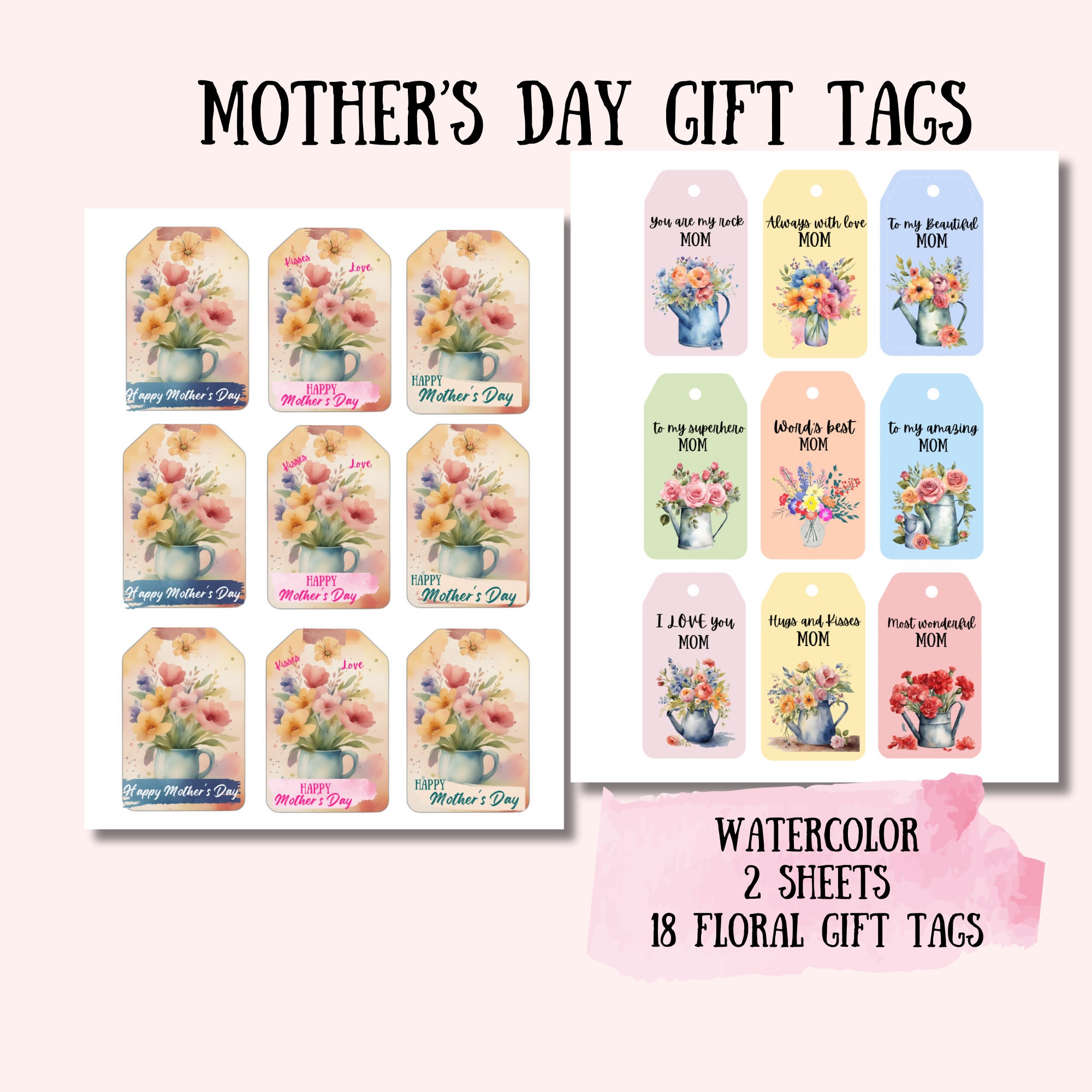 Happy Mother's Day Gift Tag Printable, Cute Mothers Day Gift Tags PDF ...