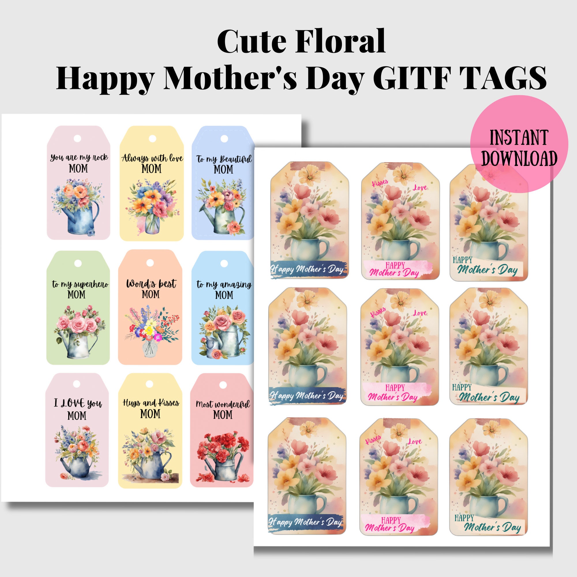 Happy Mother's Day Gift Tag Printable, Cute Mothers Day Gift Tags PDF ...